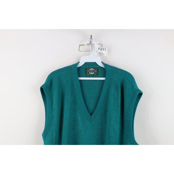 Vintage 90s Streetwear Mens Size 2XLT Blank Knit V-Neck Sweater Vest Teal USA - Picture 2 of 11